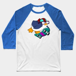 Penguin as Skater with Skateboard Baseball T-Shirt